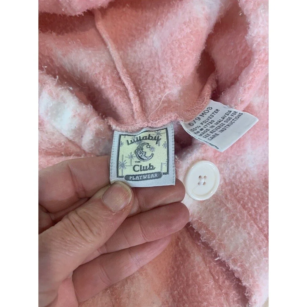 Vintage Lullaby Club Fleece Baby Bunting Bodysuit Size 6-9 Mo Pink Plaid Print
